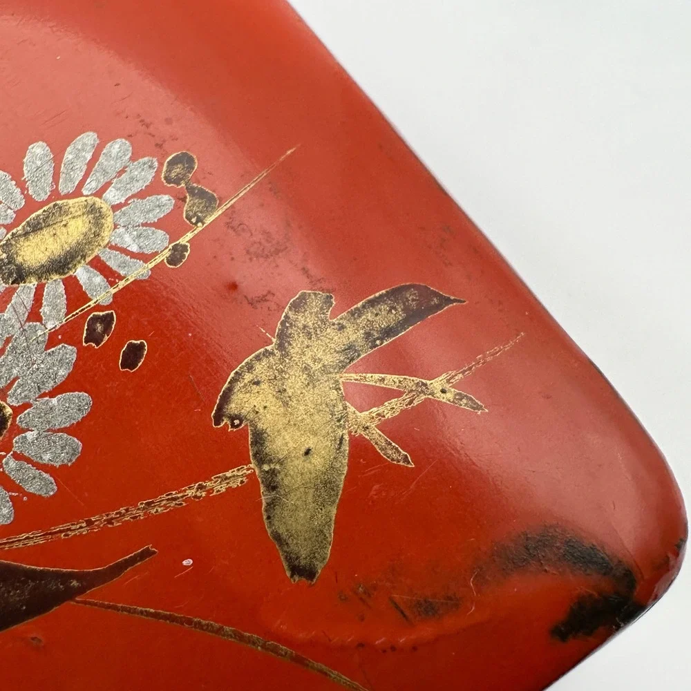 Vintage Red Lacquer Trinket Box‎ Floral Bird Oriental Design Gift Box Jewelry